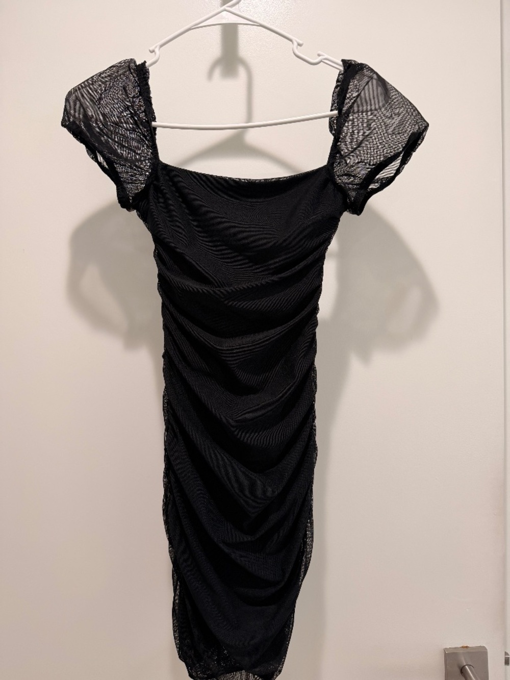 Princess Polly Black Mini Dress With Sheer Puff Sleeves-Size 4